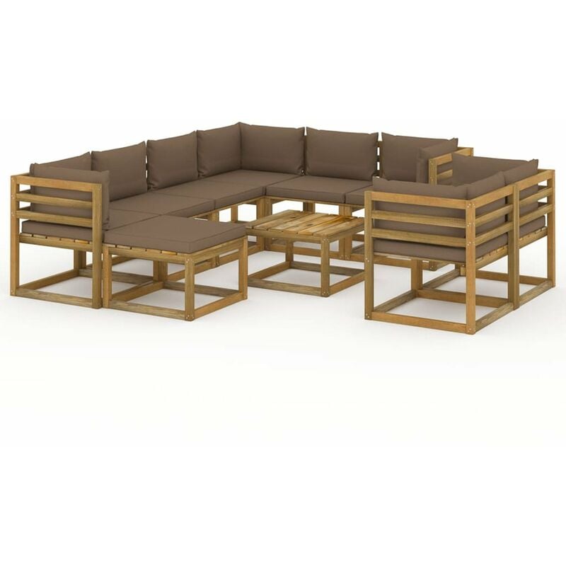 

Juego de muebles de jardin 10 piezas con cojines gris taupe