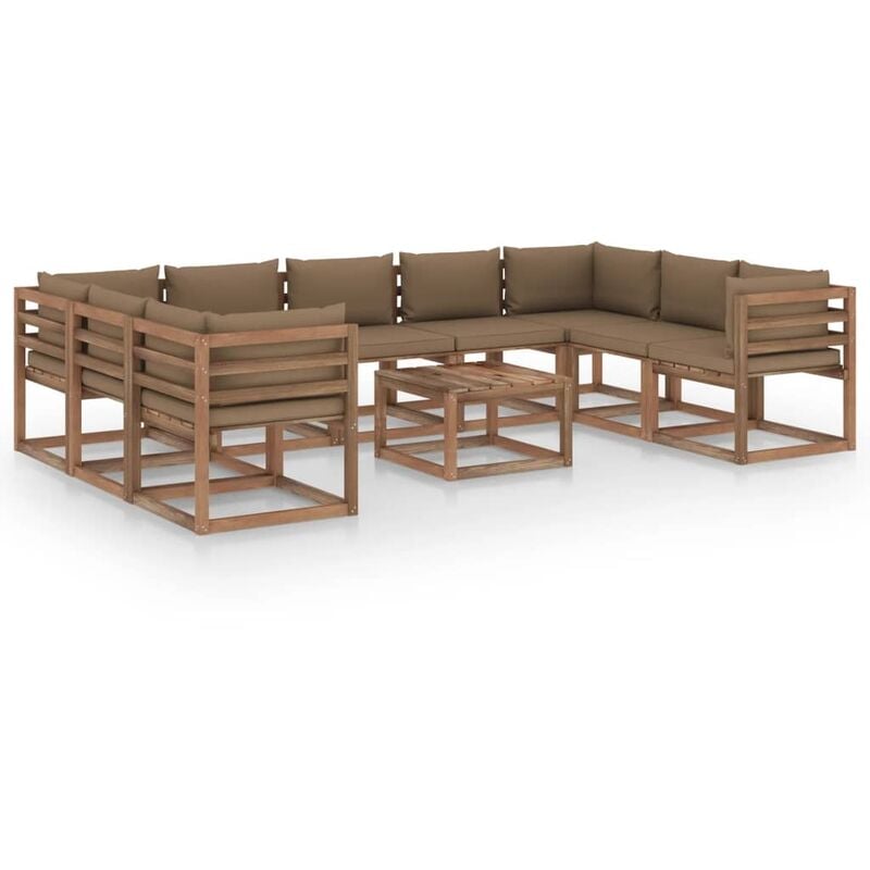 

Juego de muebles de jardín 10 piezas con cojines gris taupe