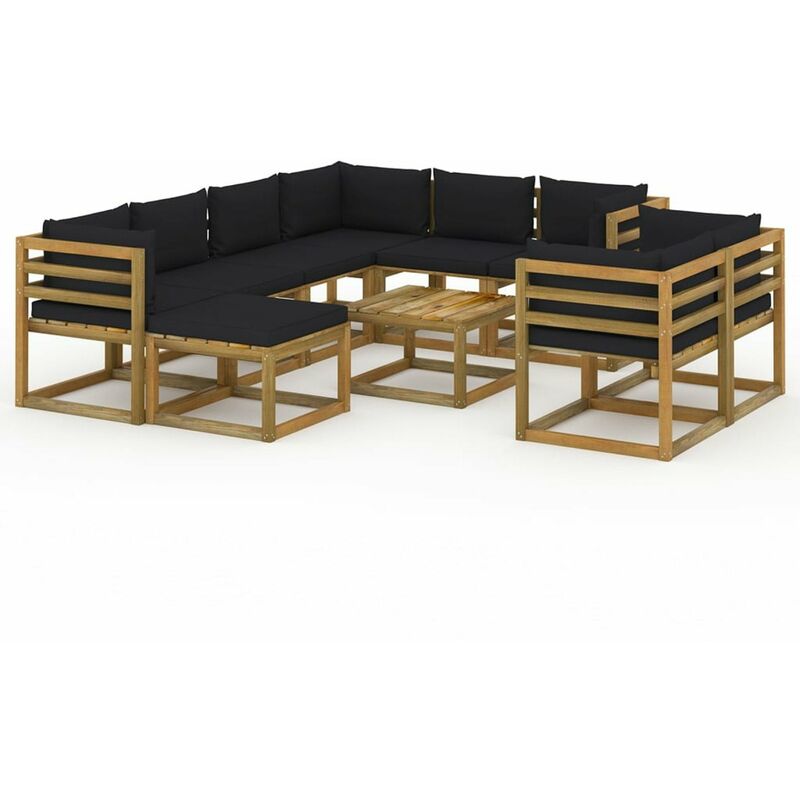 

Juego de muebles de jardin 10 piezas con cojines negro