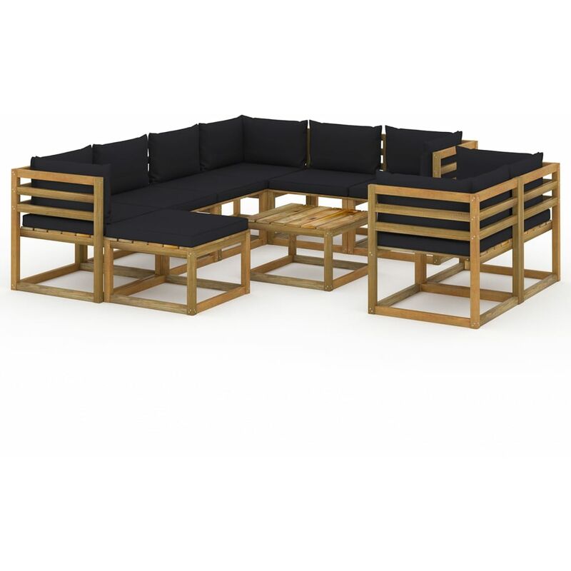 

Juego de muebles de jardín 10 piezas con cojines negro