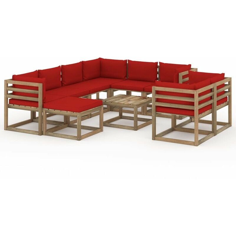 

Juego de muebles de jardin 10 piezas con cojines rojo