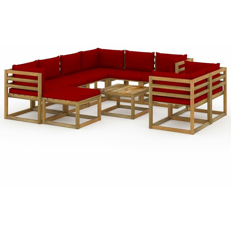 

Juego de muebles de jardín 10 piezas con cojines rojo vino tinto