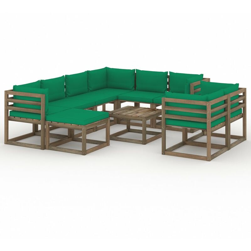 

Juego de muebles de jardín 10 piezas con cojines verde
