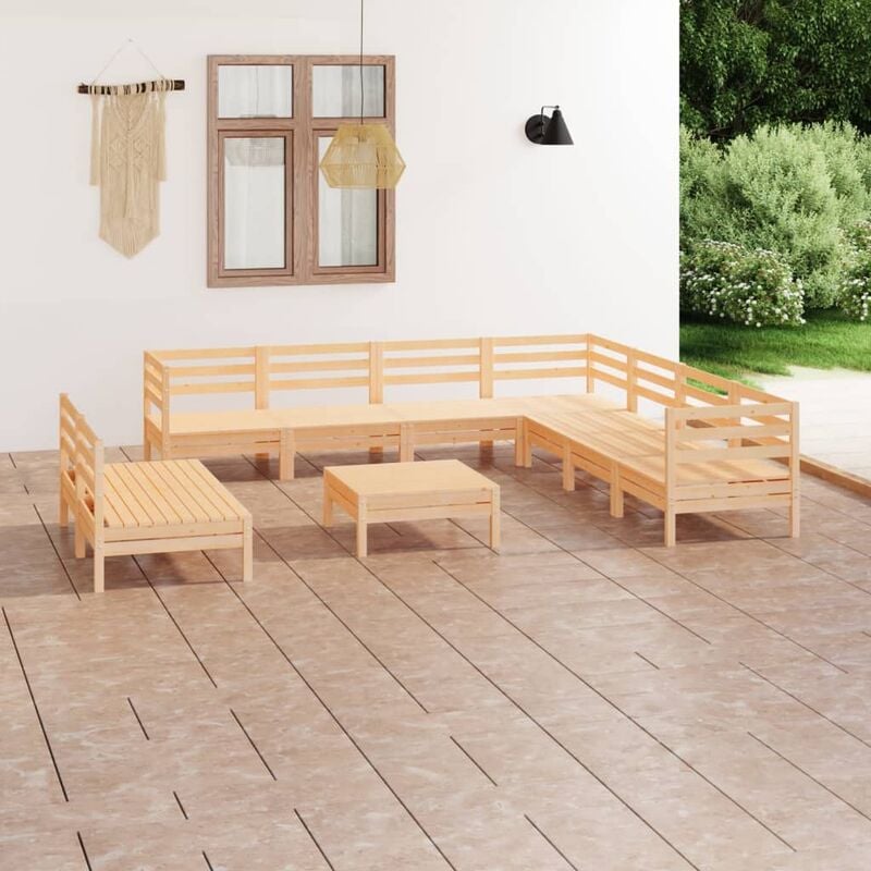 

Juego de muebles de jardín 10 piezas madera maciza de pino