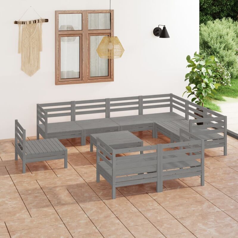

Juego de muebles de jardín 10 piezas madera maciza de pino gris