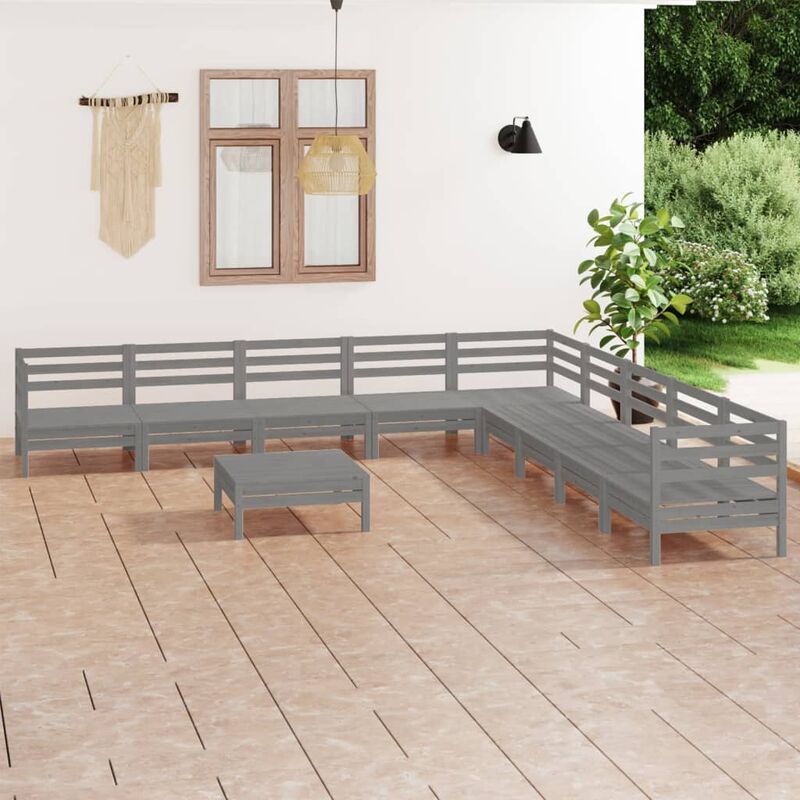 

Juego de muebles de jardín 10 piezas madera maciza de pino gris