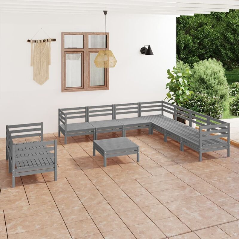 

Juego de muebles de jardín 10 piezas madera maciza de pino gris