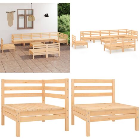 Juego de muebles de jardín 10 piezas madera maciza de pino - Muebles de jardín - Sofás de exterior