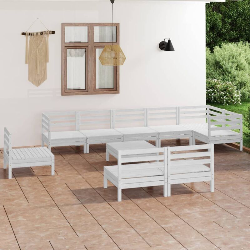 

Juego de muebles de jardín 10 piezas madera maciza pino blanco