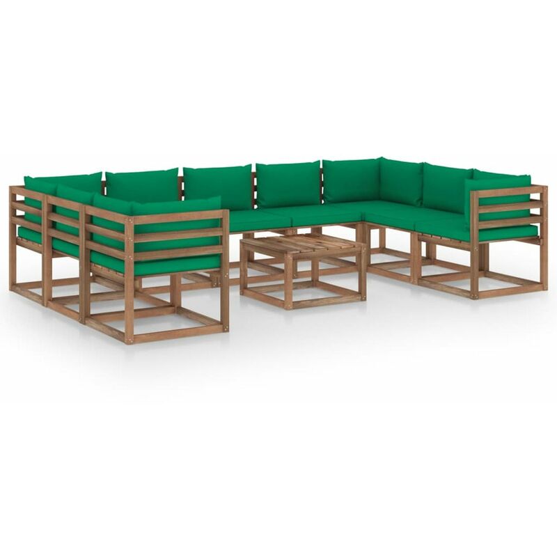 

Juego de muebles de jardin 10 pzas con cojines verde