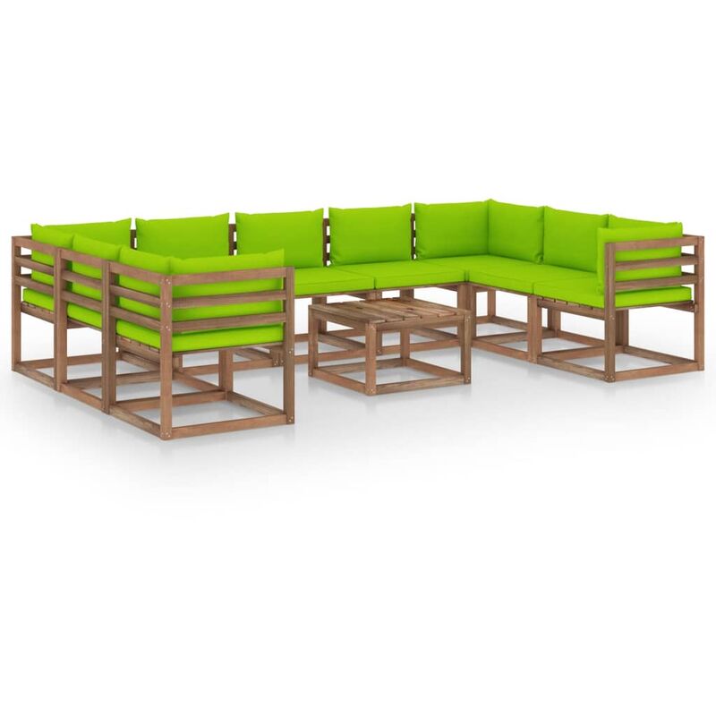 

Juego de muebles de jardín 10 pzas con cojines verde brillante