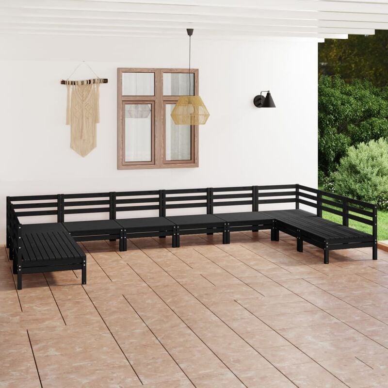 

Juego de muebles de jardín 10 pzas madera de pino maciza negro