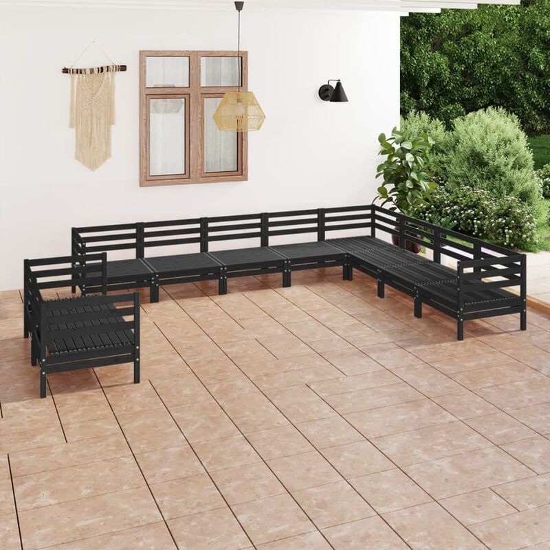 

Juego de muebles de jardín 10 pzas madera de pino maciza negro