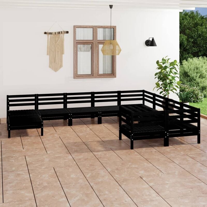 

Juego de muebles de jardín 10 pzas madera de pino maciza negro
