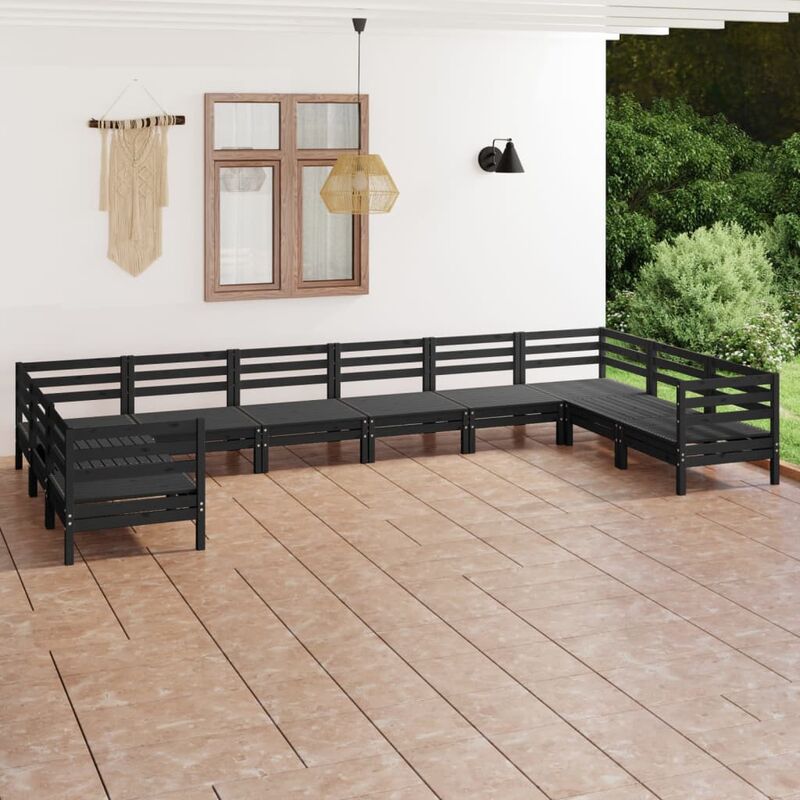 

Juego de muebles de jardín 10 pzas madera de pino maciza negro