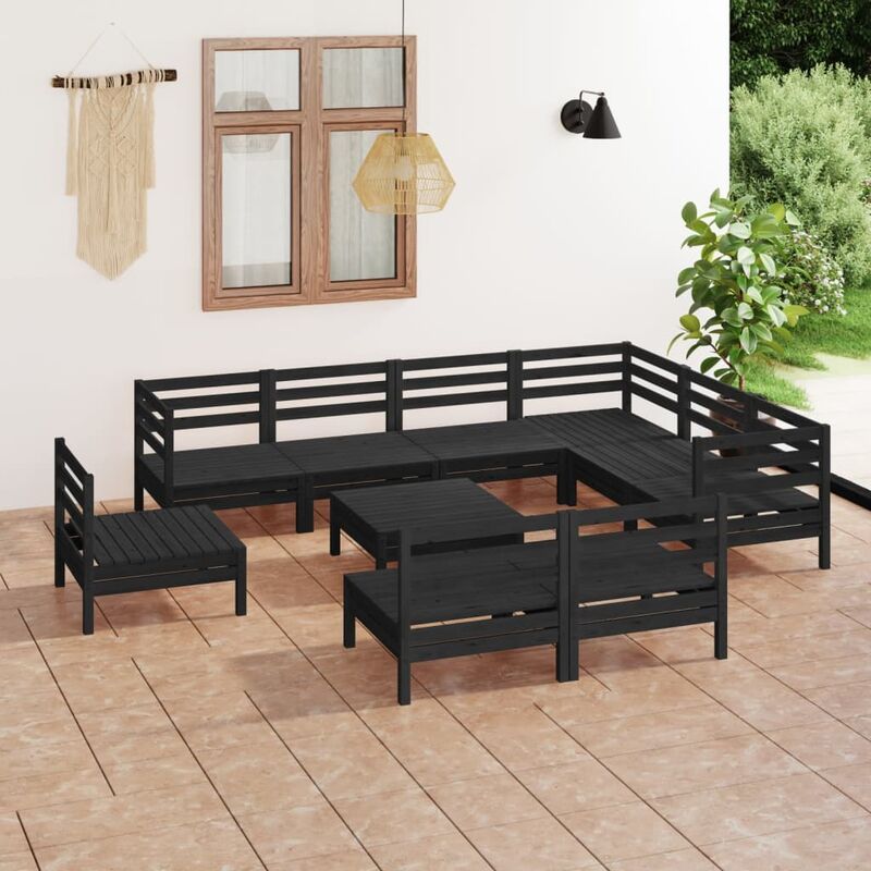 

Juego de muebles de jardín 10 pzas madera de pino maciza negro