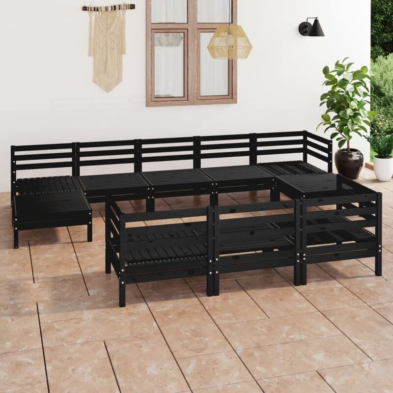 

Juego de muebles de jardín 10 pzas madera de pino maciza negro