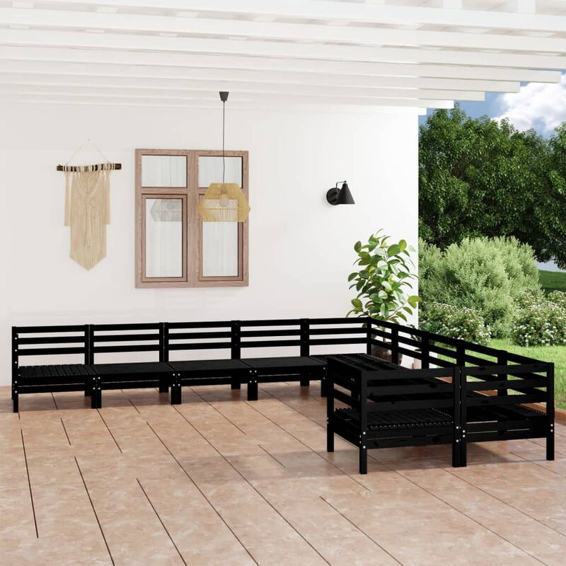 

Juego de muebles de jardín 10 pzas madera de pino maciza negro