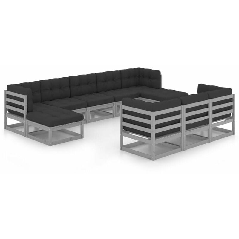 

Juego de muebles de jardin 10 pzas y cojines gris madera pino