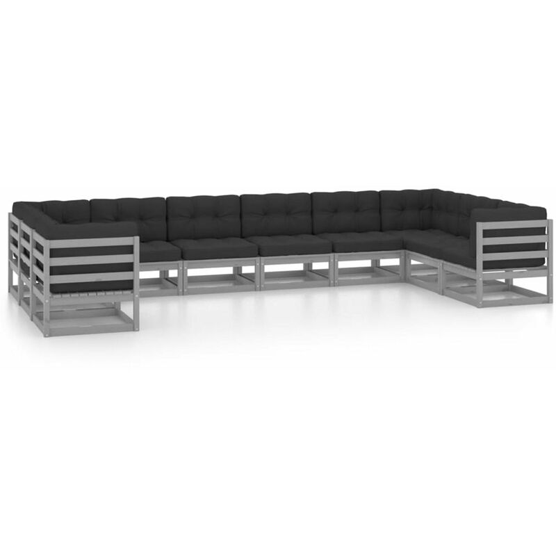 

Juego de muebles de jardin 10 pzas y cojines gris madera pino