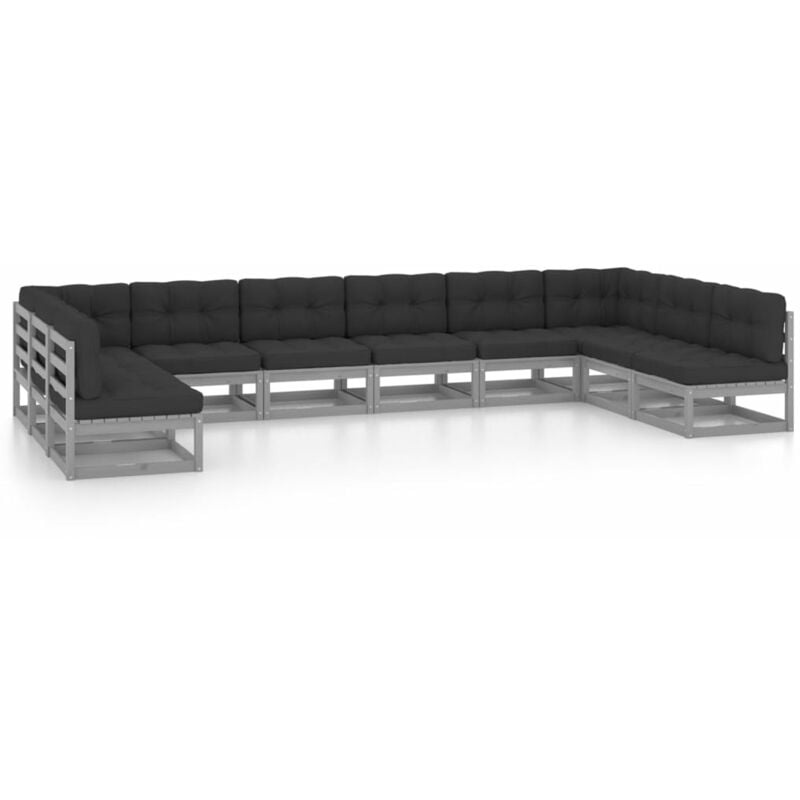 

Juego de muebles de jardín 10 pzas y cojines gris madera pino