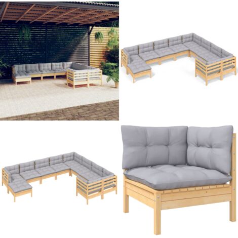 Juego de muebles de jardín 10 pzas y cojines madera de pino - Muebles de exterior - Cojines de jardín