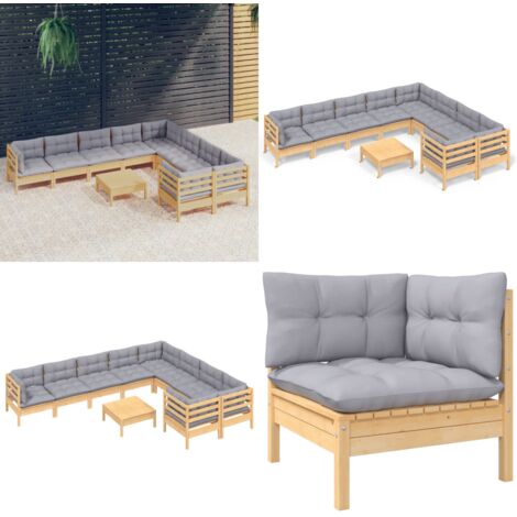 Juego de muebles de jardín 10 pzas y cojines madera de pino - Muebles de exterior - Cojines de jardín
