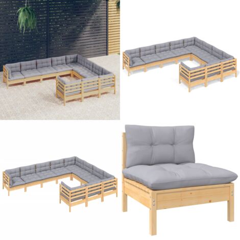 Juego de muebles de jardín 10 pzas y cojines madera de pino - Muebles de exterior - Cojines de jardín
