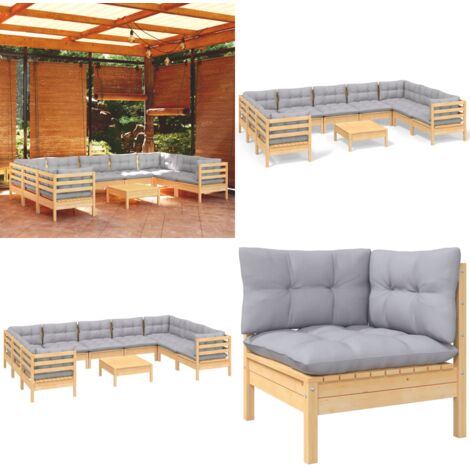 Juego de muebles de jardín 10 pzas y cojines madera de pino - Muebles de exterior - Cojines de jardín