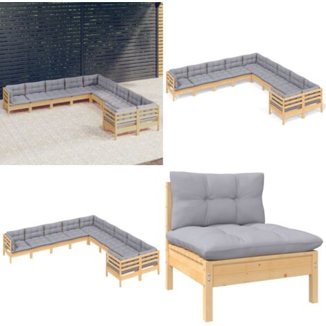 Juego de muebles de jardín 10 pzas y cojines madera de pino - Muebles de exterior - Cojines de jardín