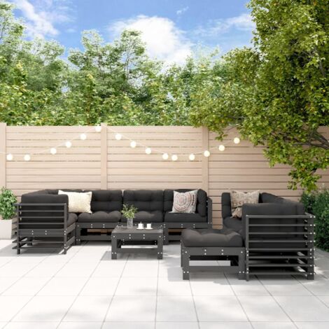 Juego de muebles de jardín 10 pzas y cojines madera maciza gris vidaXL