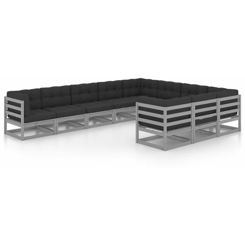 

Juego de muebles de jardin 10 pzas y cojines madera maciza pino