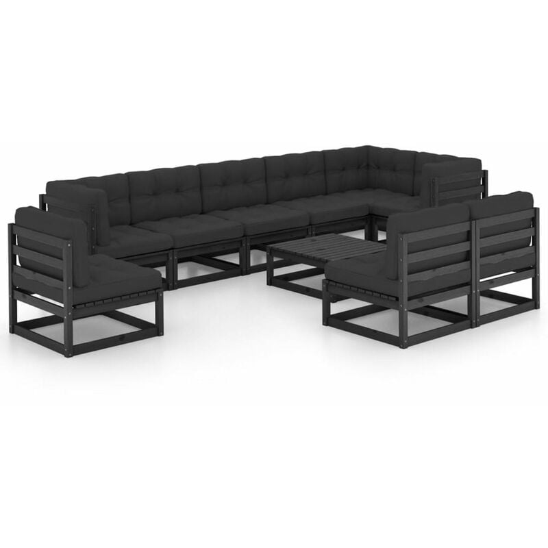 

Happyshopping - Juego de muebles de jardin 10 pzas y cojines madera maciza pino
