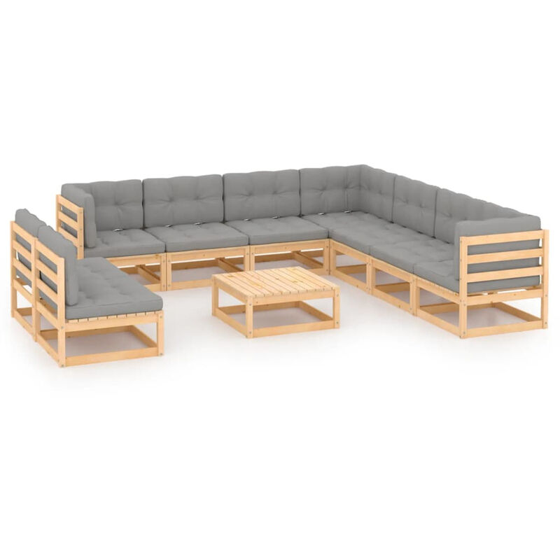

Juego de muebles de jardin 10 pzas y cojines madera pino maciza