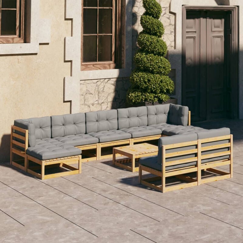 

Juego de muebles de jardin 10 pzas y cojines madera pino maciza