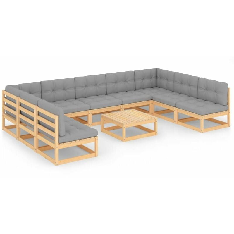 

Juego de muebles de jardin 10 pzas y cojines madera pino maciza