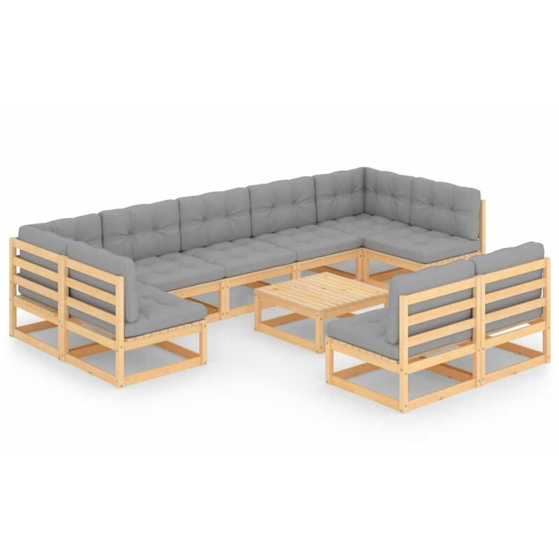 

Juego de muebles de jardin 10 pzas y cojines madera pino maciza