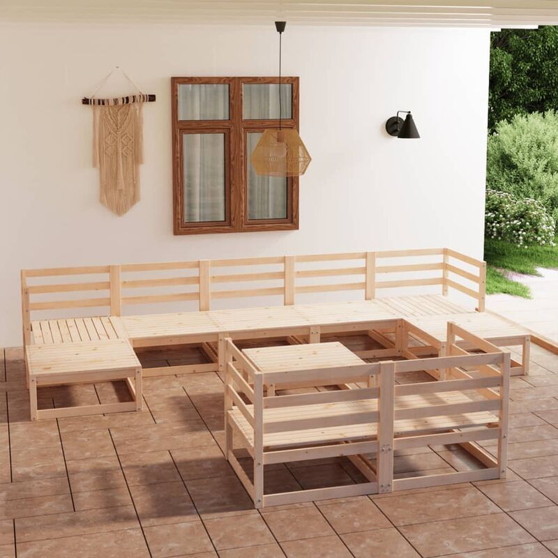 

Juego de muebles de jardín 10 pzas y cojines madera pino maciza