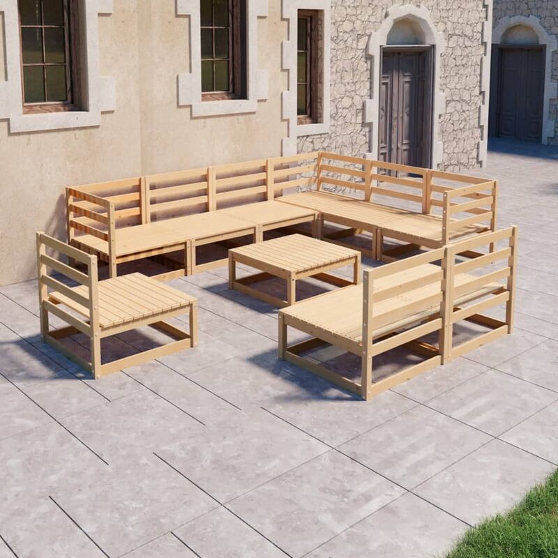 

Juego de muebles de jardín 10 pzas y cojines madera pino maciza