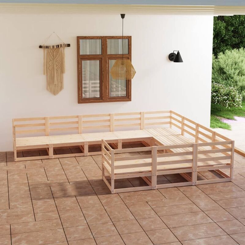 

Juego de muebles de jardín 10 pzas y cojines madera pino maciza