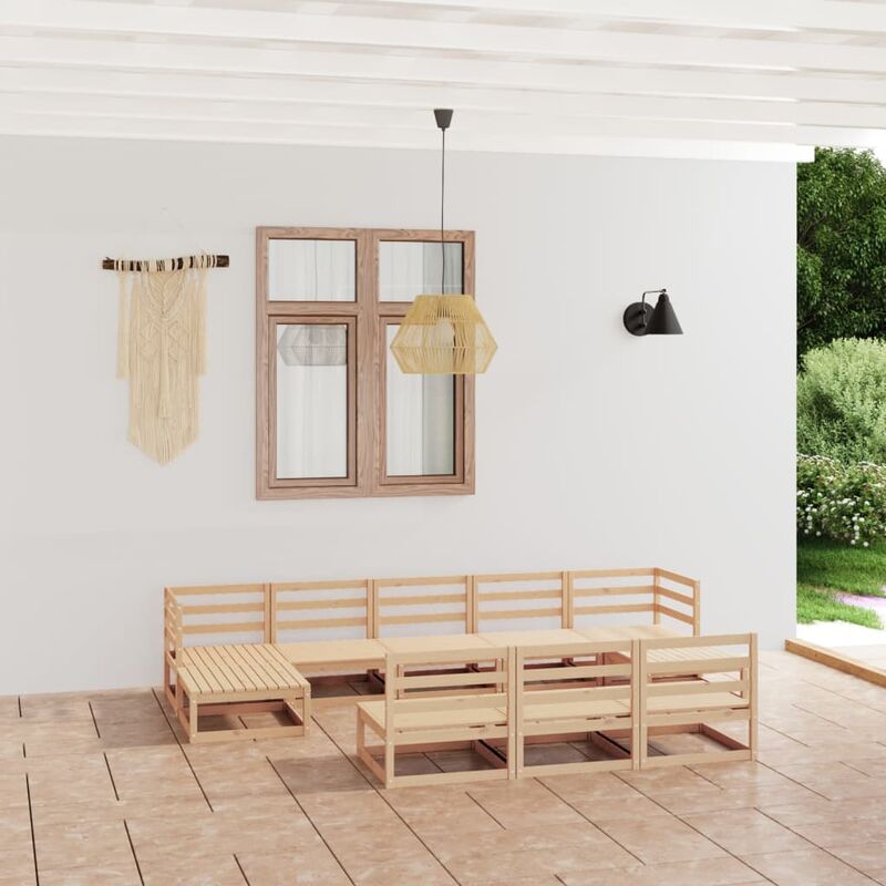 

Juego de muebles de jardín 10 pzas y cojines madera pino maciza