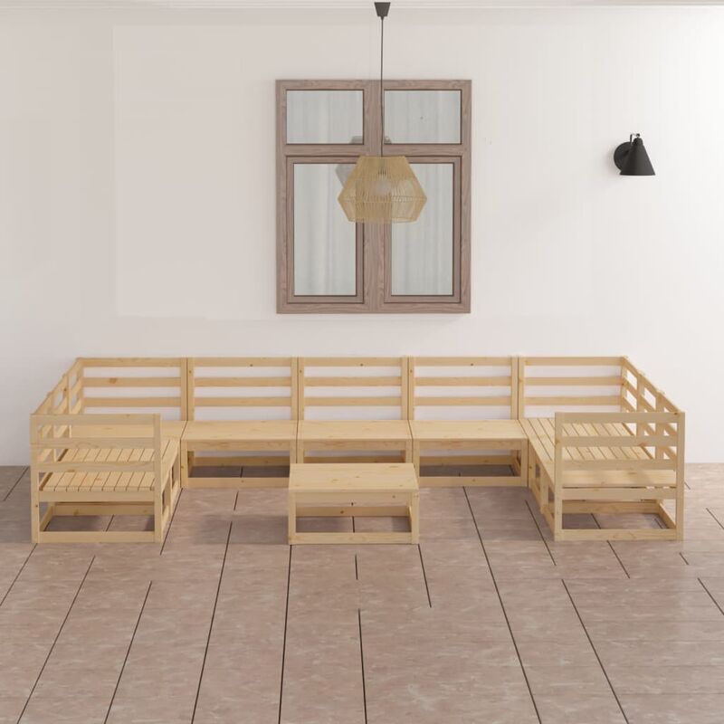 

Juego de muebles de jardín 10 pzas y cojines madera pino maciza