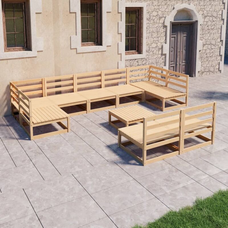

Juego de muebles de jardín 10 pzas y cojines madera pino maciza