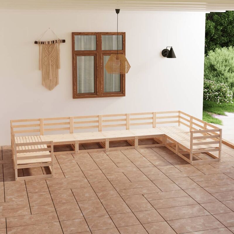 

Juego de muebles de jardín 10 pzas y cojines madera pino maciza