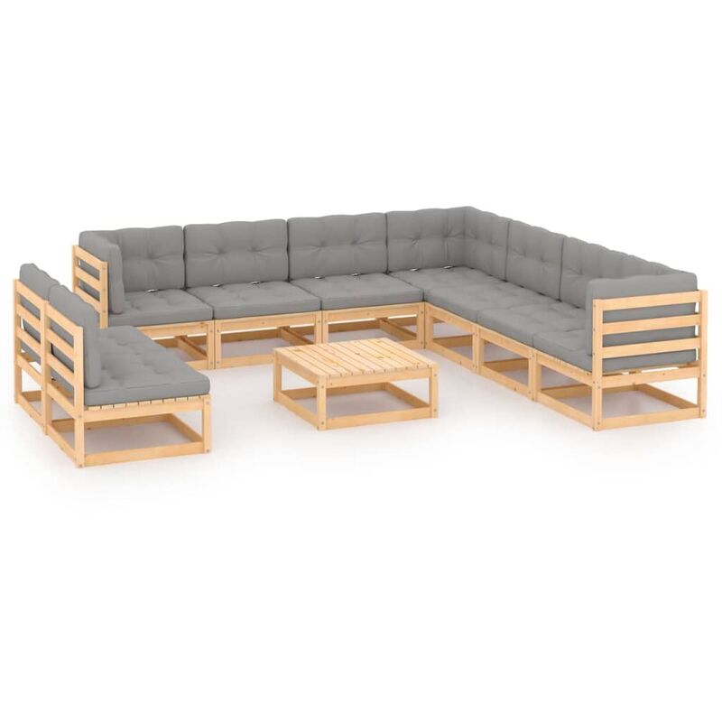 

Juego de muebles de jardín 10 pzas y cojines madera pino maciza