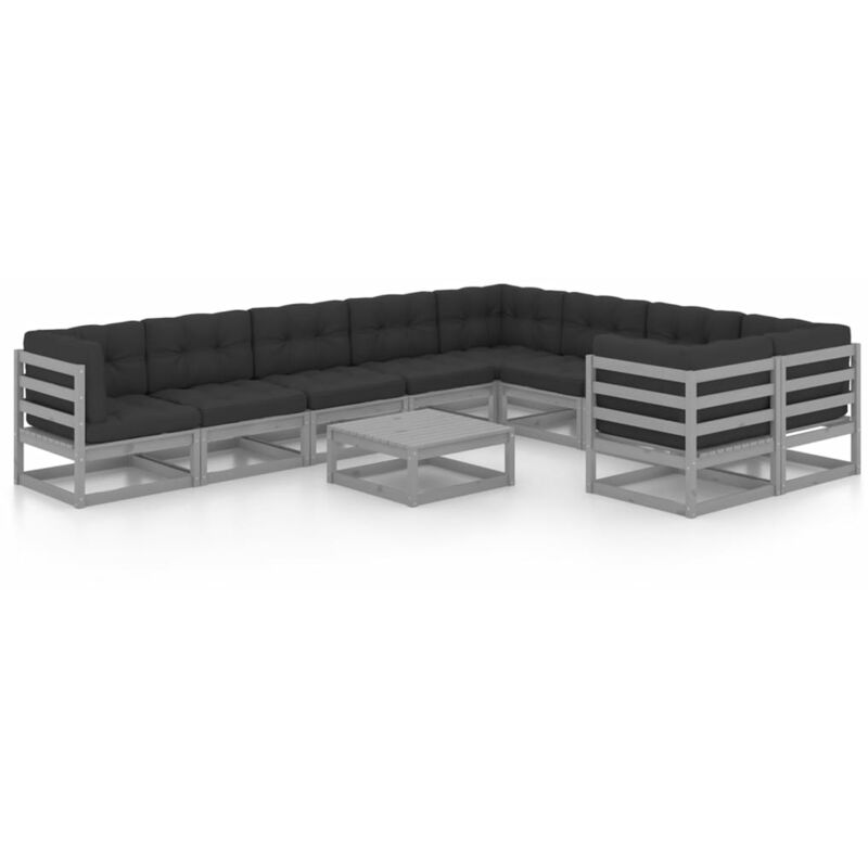

Juego de muebles de jardín 10 pzas y cojines madera pino maciza