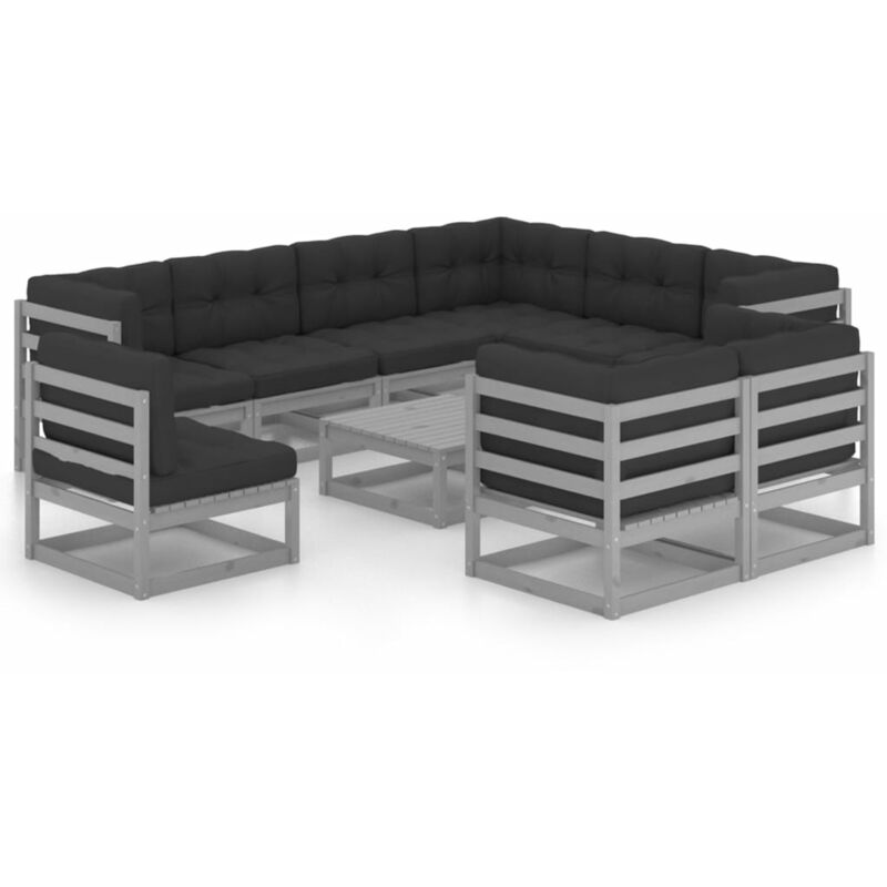 

Juego de muebles de jardín 10 pzas y cojines madera pino maciza