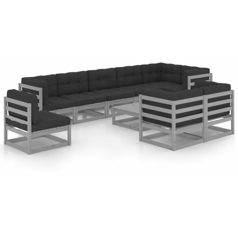 

Juego de muebles de jardín 10 pzas y cojines madera pino maciza