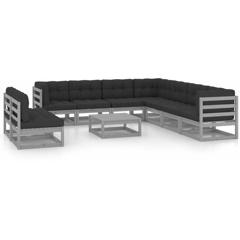 

Juego de muebles de jardín 10 pzas y cojines madera pino maciza