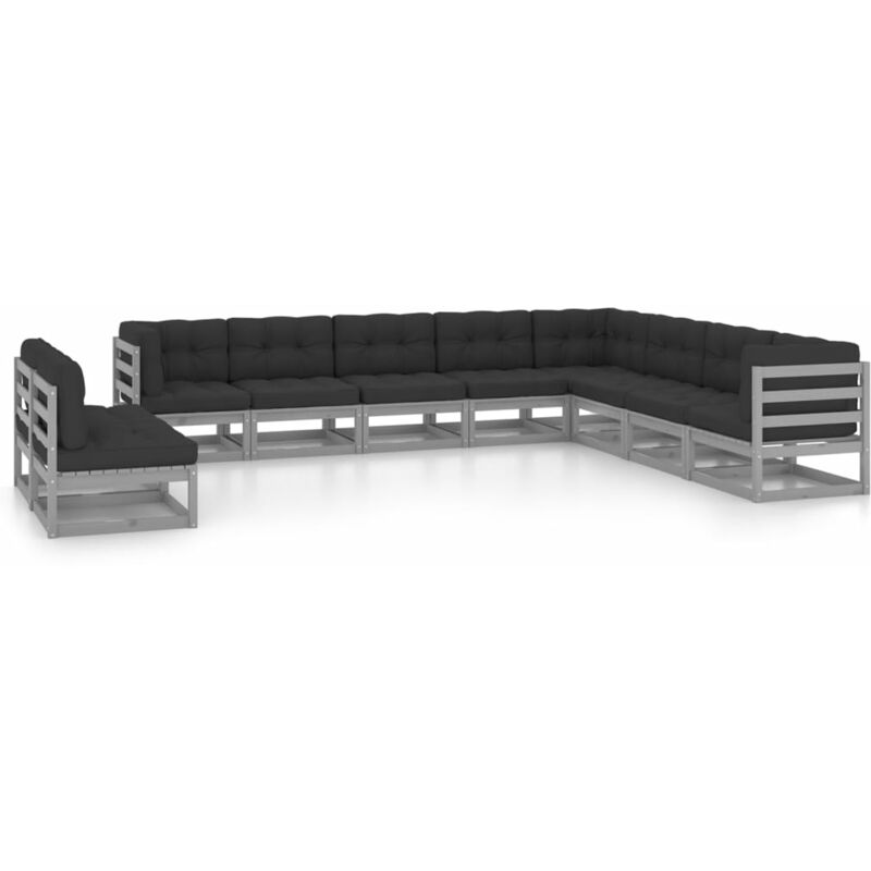 

Juego de muebles de jardín 10 pzas y cojines madera pino maciza